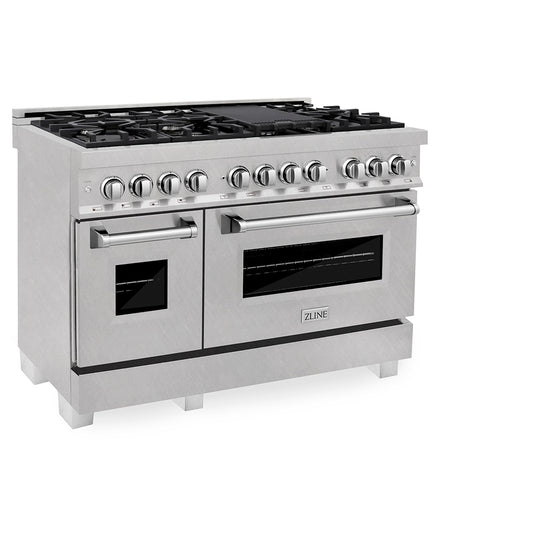 ZLINE 48 in. 6.0 cu. ft. Legacy Dual Fuel Range with 7 Burner Gas Cooktop and 2 Electric Ovens in Satin Stainless Steel, Open Box-Great Condition