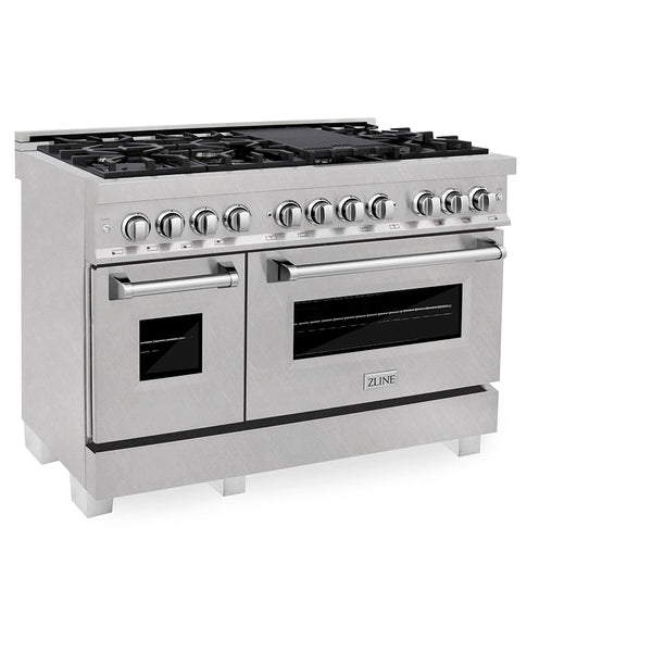 ZLINE 48 in. 6.0 cu. ft. Legacy Dual Fuel Range with 7 Burner Gas Cooktop and 2 Electric Ovens in Satin Stainless Steel, Open Box-Good Condition
