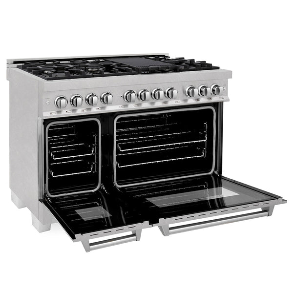 ZLINE 48 in. 6.0 cu. ft. Legacy Dual Fuel Range with 7 Burner Gas Cooktop and 2 Electric Ovens in Satin Stainless Steel, Open Box-Good Condition