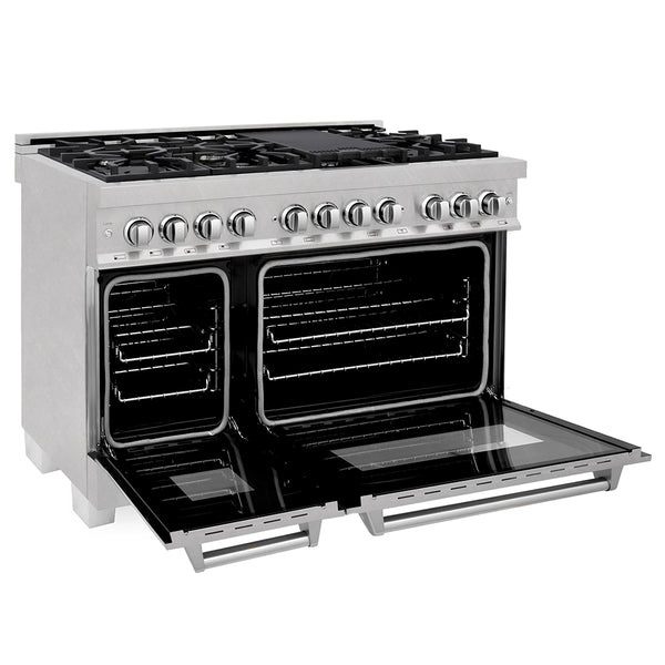 ZLINE 48 in. 6.0 cu. ft. Legacy Dual Fuel Range with 7 Burner Gas Cooktop and 2 Electric Ovens in Satin Stainless Steel, Open Box-Great Condition
