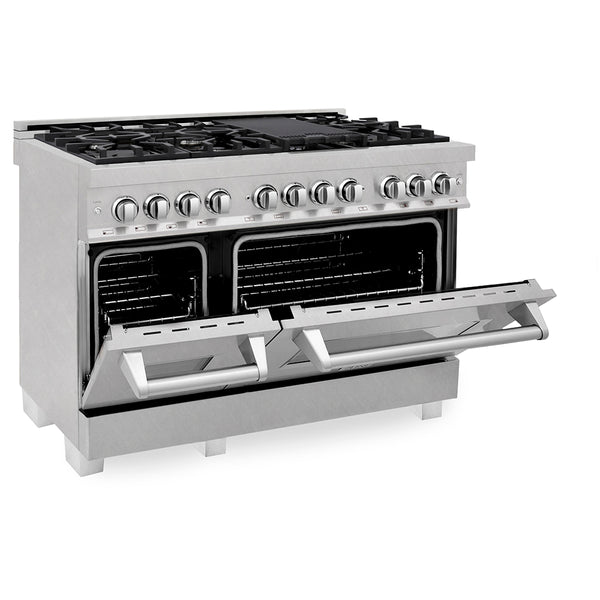 ZLINE 48 in. 6.0 cu. ft. Legacy Dual Fuel Range with 7 Burner Gas Cooktop and 2 Electric Ovens in Satin Stainless Steel, Open Box-Great Condition