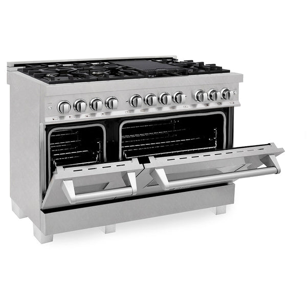ZLINE 48 in. 6.0 cu. ft. Legacy Dual Fuel Range with 7 Burner Gas Cooktop and 2 Electric Ovens in Satin Stainless Steel, Open Box-Good Condition