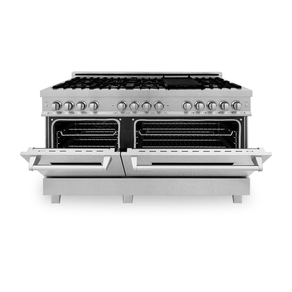 ZLINE 60 in. 7.4 cu. ft. Legacy Dual Fuel Range with 9 Burner Gas Cooktop and 2 Electric Convection Ovens in Satin Stainless Steel, Open Box-Good Condition