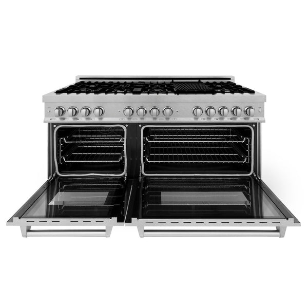 ZLINE 60 in. 7.4 cu. ft. Legacy Dual Fuel Range with 9 Burner Gas Cooktop and 2 Electric Convection Ovens in Satin Stainless Steel, Open Box-Good Condition