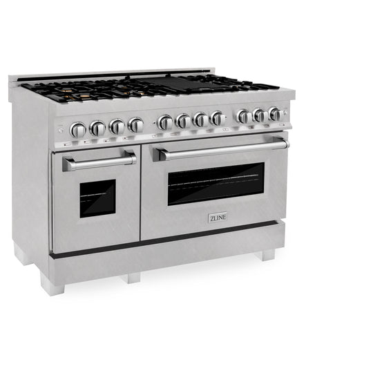 ZLINE 48 in. 6.0 cu. ft. Legacy Dual Fuel Range with Gas Cooktop and 2 Electric Ovens in Satin Stainless Steel with 6 Brass Burners (RAS-SN-BR-48)