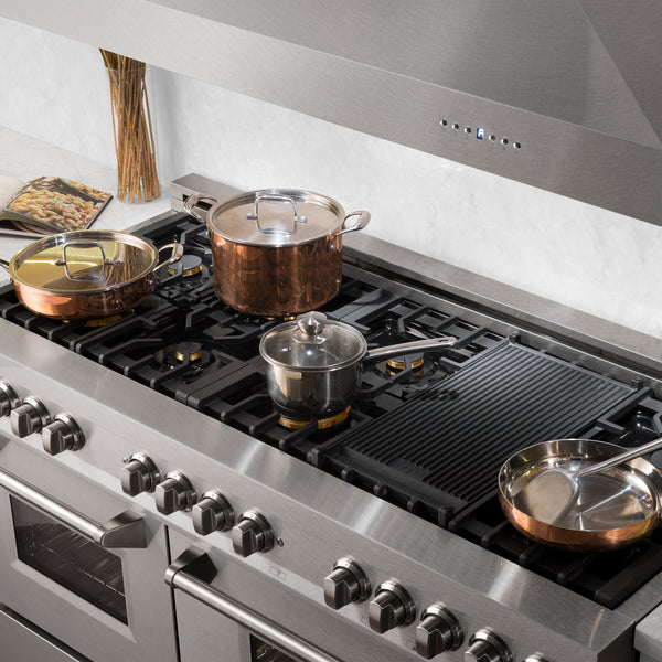 ZLINE 60 in. 7.4 cu. ft. Legacy Dual Fuel Range with Gas Cooktop and 2 Electric Convection Ovens in Satin Stainless Steel with 8 Brass Burners (RAS-SN-BR-60)