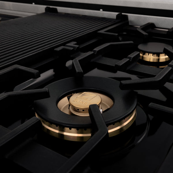 ZLINE 60 in. 7.4 cu. ft. Legacy Dual Fuel Range with Gas Cooktop and 2 Electric Convection Ovens in Satin Stainless Steel with 8 Brass Burners (RAS-SN-BR-60)