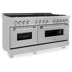 ZLINE 60 in. 7.4 cu. ft. Legacy Dual Fuel Range with Gas Cooktop and 2 Electric Convection Ovens in Satin Stainless Steel with 8 Brass Burners (RAS-SN-BR-60)