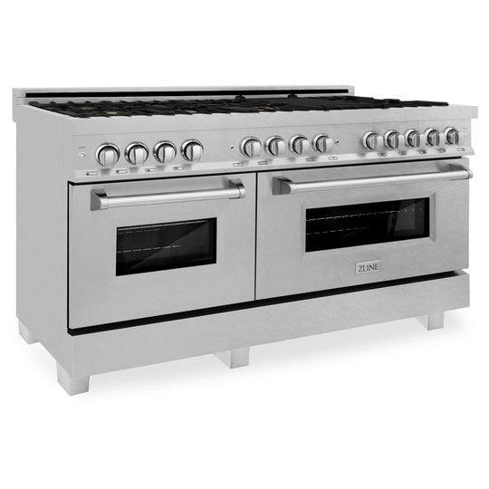 ZLINE 60 in. 7.4 cu. ft. Legacy Dual Fuel Range with Gas Cooktop and 2 Electric Convection Ovens in Satin Stainless Steel with 8 Brass Burners (RAS-SN-BR-60)