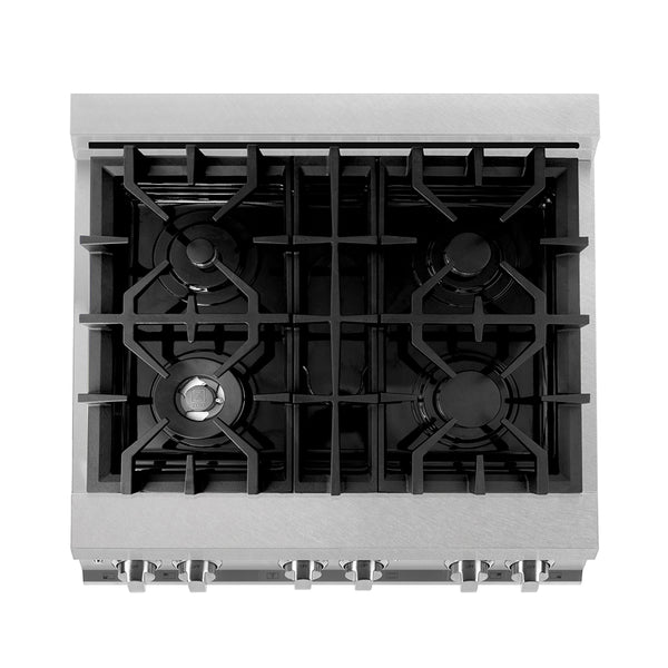 ZLINE 30 in. 4.0 cu. ft. Legacy Dual Fuel Range with 4 Burner Gas Cooktop and Electric Convection Oven in Satin Stainless Steel and White Matte Door (RAS-WM-30)