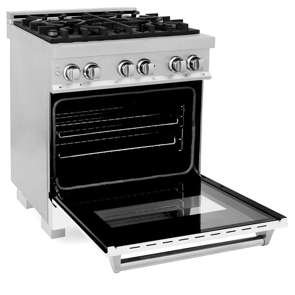 ZLINE 30 in. 4.0 cu. ft. Legacy Dual Fuel Range with 4 Burner Gas Cooktop and Electric Convection Oven in Satin Stainless Steel and White Matte Door (RAS-WM-30)