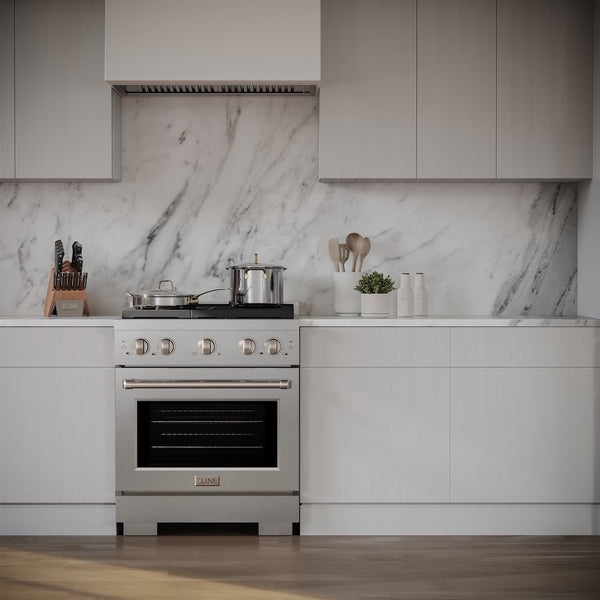 ZLINE 30 in. 4.2 cu. ft. Paramount Dual Fuel Range with 4 Burner Gas Cooktop and Electric Convection Oven in Satin Stainless Steel, Open Box-Great Condition