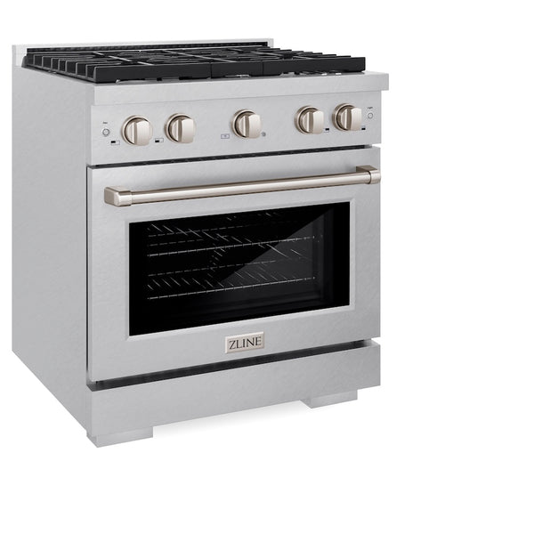 ZLINE 30 in. 4.2 cu. ft. Paramount Dual Fuel Range with 4 Burner Gas Cooktop and Electric Convection Oven in Satin Stainless Steel, Open Box-Great Condition