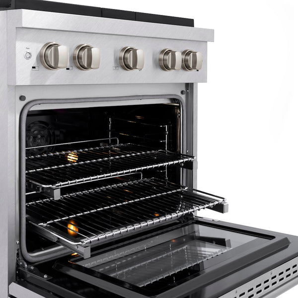 ZLINE 30 in. 4.2 cu. ft. Paramount Dual Fuel Range with 4 Burner Gas Cooktop and Electric Convection Oven in Satin Stainless Steel, Open Box-Great Condition