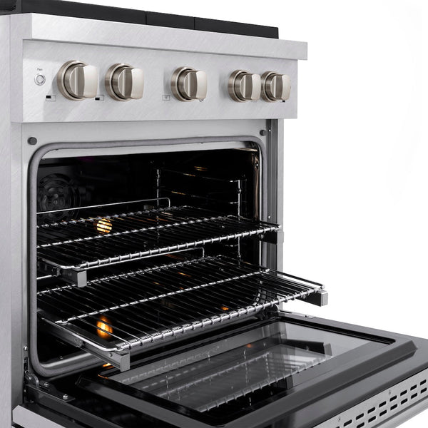 ZLINE 30 in. 4.2 cu. ft. Paramount Dual Fuel Range with 4 Burner Gas Cooktop and Electric Convection Oven in Satin Stainless Steel, Open Box-Good Condition