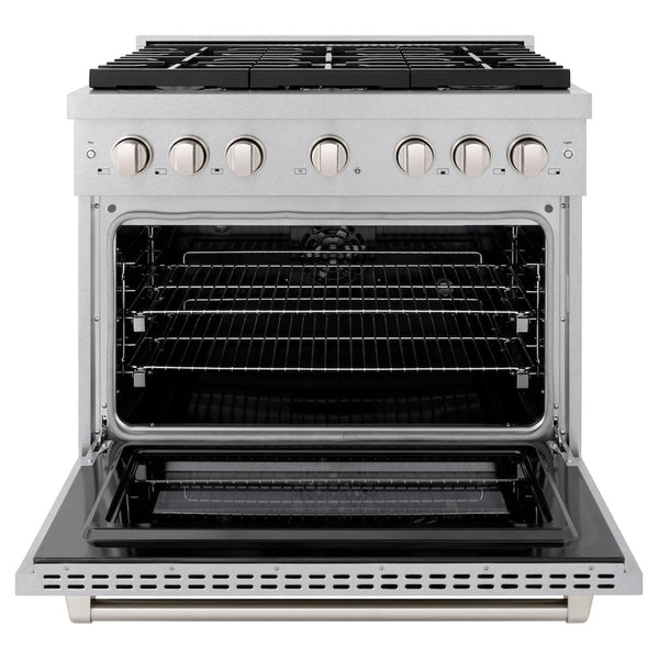ZLINE 36 in. 5.2 cu. ft. Paramount Dual Fuel Range with 6 Burner Gas Cooktop and Electric Convection Oven in Satin Stainless Steel, Open Box-Good Condition