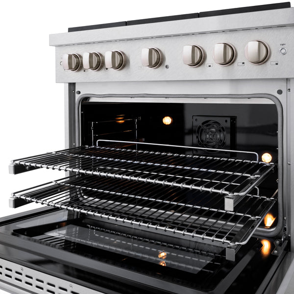 ZLINE 36 in. 5.2 cu. ft. Paramount Dual Fuel Range with 6 Burner Gas Cooktop and Electric Convection Oven in Satin Stainless Steel, Open Box-Great Condition