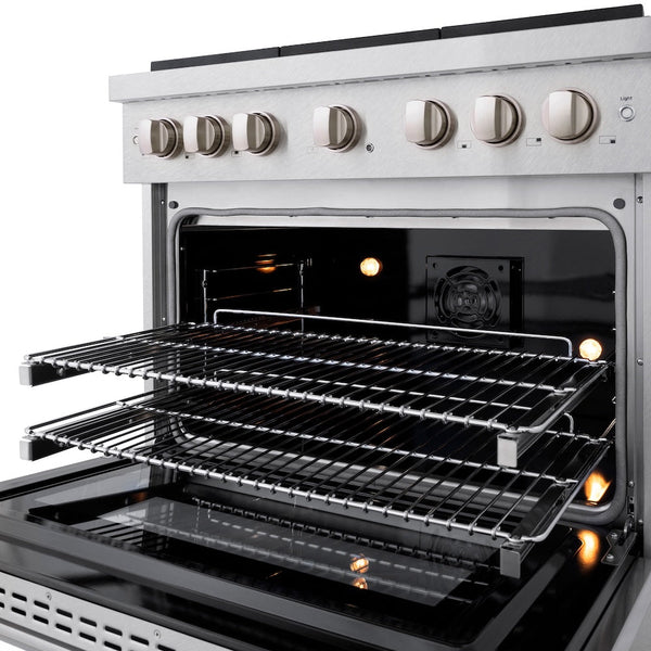 ZLINE 36 in. 5.2 cu. ft. Paramount Dual Fuel Range with 6 Burner Gas Cooktop and Electric Convection Oven in Satin Stainless Steel, Open Box-Good Condition