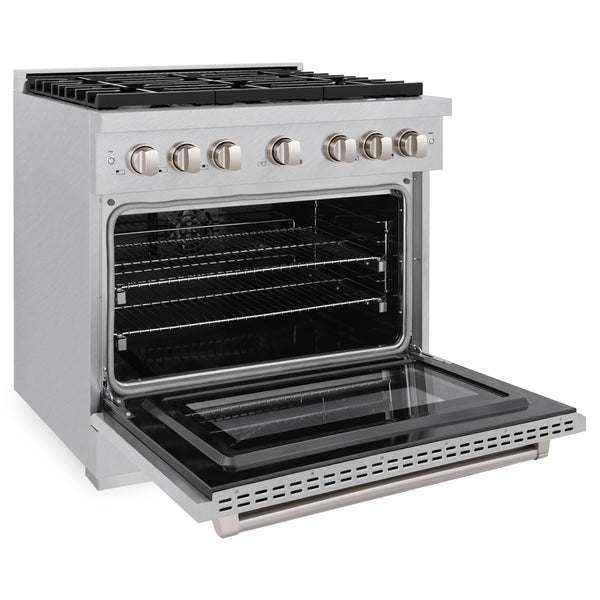 ZLINE 36 in. 5.2 cu. ft. Paramount Dual Fuel Range with 6 Burner Gas Cooktop and Electric Convection Oven in Satin Stainless Steel, Open Box-Great Condition
