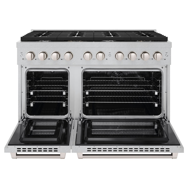 ZLINE 48 in. 6.7 cu. ft. Paramount Double Oven Dual Fuel Range with 8 Burner Gas Cooktop in Satin Stainless Steel (SDRS-48)