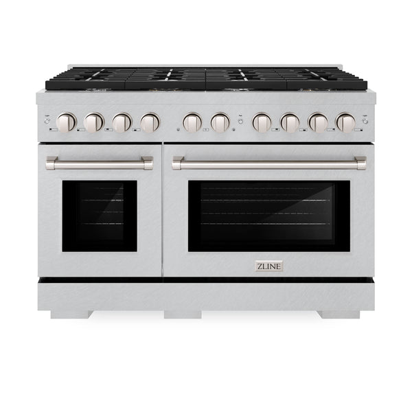 ZLINE 48 in. 6.7 cu. ft. Paramount Double Oven Dual Fuel Range with 8 Burner Gas Cooktop in Satin Stainless Steel (SDRS-48)