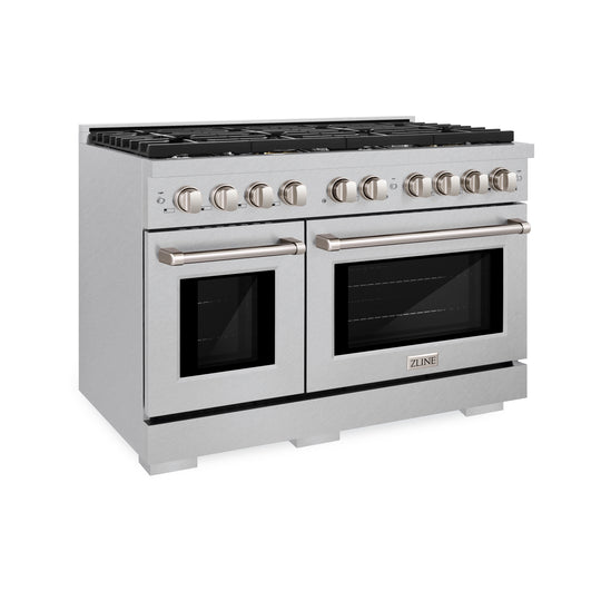 ZLINE 48 in. 6.7 cu. ft. Paramount Double Oven Dual Fuel Range with 8 Burner Gas Cooktop in Satin Stainless Steel (SDRS-48)