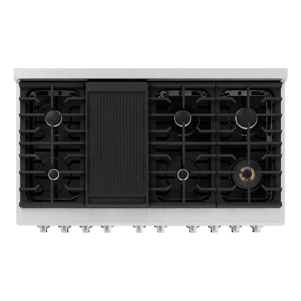 ZLINE 48 in. 6.7 cu. ft. Paramount Double Oven Dual Fuel Range with 8 Burner Gas Cooktop in Satin Stainless Steel (SDRS-48)