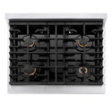 ZLINE 30 in. 4.2 cu. ft. Paramount Dual Fuel Range with Gas Cooktop and Electric Convection Oven in Satin Stainless Steel with 4 Brass Burners (SDRS-BR-30)