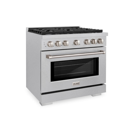 ZLINE 36 in. 5.2 cu. ft. Paramount Dual Fuel Range with Gas Cooktop and Electric Convection Oven in Satin Stainless Steel with 6 Brass Burners (SDRS-BR-36)