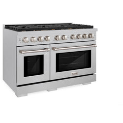 ZLINE 48 in. 6.7 cu. ft. Paramount Double Oven Dual Fuel Range in Satin Stainless Steel with 8 Brass Burners (SDRS-BR-48)