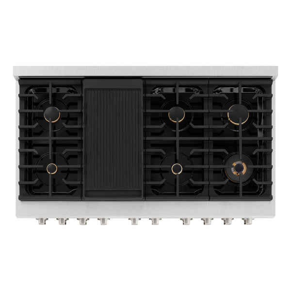 ZLINE 48 in. 6.7 cu. ft. Paramount Double Oven Dual Fuel Range in Satin Stainless Steel with 8 Brass Burners (SDRS-BR-48)