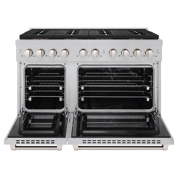 ZLINE 48 in. 6.7 cu. ft. Paramount Dual Fuel Range with 8 Burner DuoPro™ Cooktop and Dual Ovens in Satin Stainless Steel, Open Box-Good Condition