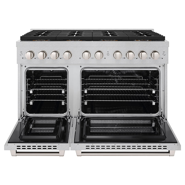 ZLINE 48 in. 6.7 cu. ft. Paramount Dual Fuel Range with 8 Burner DuoPro™ Cooktop and Dual Ovens in Satin Stainless Steel, Open Box-Great Condition