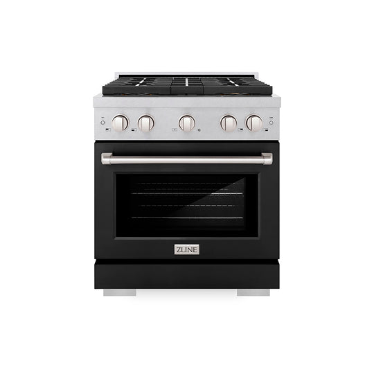 ZLINE 30 in. 4.2 cu. ft. Paramount Dual Fuel Range with 4 Burner DuoPro™ Cooktop and Electric Convection Oven in Satin Stainless Steel with Black Matte Door (PSDRS-BLM-30)
