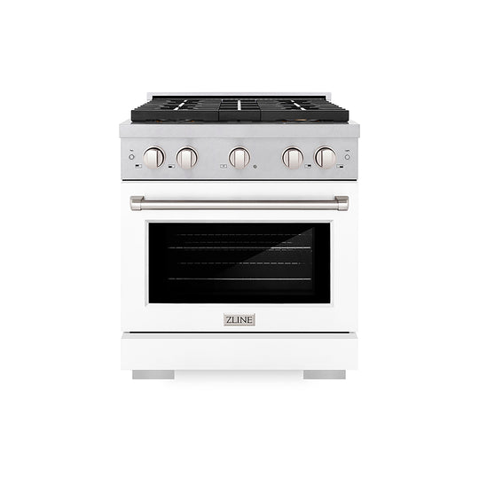 ZLINE 30 in. 4.2 cu. ft. Paramount Dual Fuel Range with 4 Burner DuoPro™ Cooktop and Electric Convection Oven in Satin Stainless Steel with White Matte Door (PSDRS-WM-30)