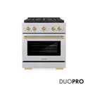 ZLINE Autograph Edition 30 in. 4.2 cu. ft. Paramount Dual Fuel Range with 4 Burner DuoPro™ Cooktop and Electric Convection Oven in Satin Stainless Steel and Champagne Bronze Accents, Open Box-Good Condition