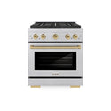 ZLINE Autograph Edition 30 in. 4.2 cu. ft. Paramount Dual Fuel Range with 4 Burner DuoPro™ Cooktop and Electric Convection Oven in Satin Stainless Steel and Champagne Bronze Accents (PSDRSZ-30-CB)