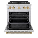ZLINE Autograph Edition 30 in. 4.2 cu. ft. Paramount Dual Fuel Range with 4 Burner DuoPro™ Cooktop and Electric Convection Oven in Satin Stainless Steel and Champagne Bronze Accents, Open Box-Good Condition