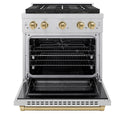 ZLINE Autograph Edition 30 in. 4.2 cu. ft. Paramount Dual Fuel Range with 4 Burner DuoPro™ Cooktop and Electric Convection Oven in Satin Stainless Steel and Champagne Bronze Accents, Open Box-Great Condition