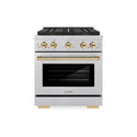 ZLINE Autograph Edition 30 in. 4.2 cu. ft. Paramount Dual Fuel Range with 4 Burner DuoPro™ Cooktop and Electric Convection Oven in Satin Stainless Steel and Polished Gold Accents, Open Box-Good Condition