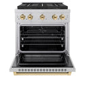 ZLINE Autograph Edition 30 in. 4.2 cu. ft. Paramount Dual Fuel Range with 4 Burner DuoPro™ Cooktop and Electric Convection Oven in Satin Stainless Steel and Polished Gold Accents, Open Box-Good Condition