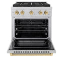 ZLINE Autograph Edition 30 in. 4.2 cu. ft. Paramount Dual Fuel Range with 4 Burner DuoPro™ Cooktop and Electric Convection Oven in Satin Stainless Steel and Polished Gold Accents, Open Box-Great Condition