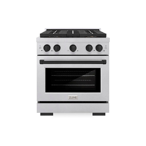 ZLINE Autograph Edition 30 in. 4.2 cu. ft. Paramount Dual Fuel Range with 4 Burner DuoPro™ Cooktop and Electric Convection Oven in Satin Stainless Steel and Matte Black Accents, Open Box-Good Condition
