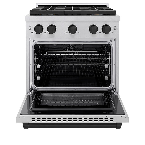 ZLINE Autograph Edition 30 in. 4.2 cu. ft. Paramount Dual Fuel Range with 4 Burner DuoPro™ Cooktop and Electric Convection Oven in Satin Stainless Steel and Matte Black Accents, Open Box-Great Condition