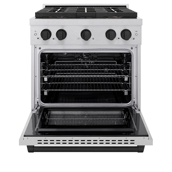ZLINE Autograph Edition 30 in. 4.2 cu. ft. Paramount Dual Fuel Range with 4 Burner DuoPro™ Cooktop and Electric Convection Oven in Satin Stainless Steel and Matte Black Accents, Open Box-Good Condition