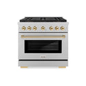 ZLINE Autograph Edition 36 in. 5.2 cu. ft. Paramount Dual Fuel Range with 6 Burner DuoPro™ Cooktop and Electric Convection Oven in Satin Stainless Steel and Polished Gold Accents, Open Box-Great Condition