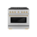 ZLINE Autograph Edition 36 in. 5.2 cu. ft. Paramount Dual Fuel Range with 6 Burner DuoPro™ Cooktop and Electric Convection Oven in Satin Stainless Steel and Polished Gold Accents, Open Box-Good Condition