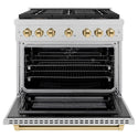ZLINE Autograph Edition 36 in. 5.2 cu. ft. Paramount Dual Fuel Range with 6 Burner DuoPro™ Cooktop and Electric Convection Oven in Satin Stainless Steel and Polished Gold Accents, Open Box-Great Condition