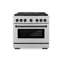 ZLINE Autograph Edition 36 in. 5.2 cu. ft. Paramount Dual Fuel Range with 6 Burner DuoPro™ Cooktop and Electric Convection Oven in Satin Stainless Steel and Matte Black Accents, Open Box-Good Condition