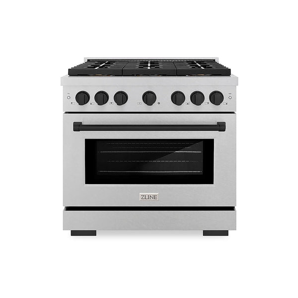 ZLINE Autograph Edition 36 in. 5.2 cu. ft. Paramount Dual Fuel Range with 6 Burner DuoPro™ Cooktop and Electric Convection Oven in Satin Stainless Steel and Matte Black Accents, Open Box-Good Condition